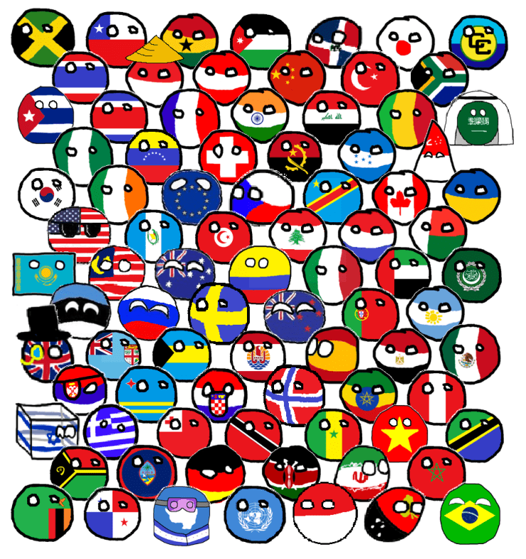 A group of countryballs, from polandball.wikia.com/wiki/Polandball_(meme)