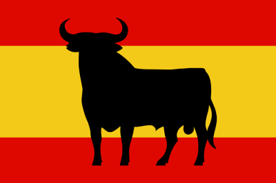 Spanish flag with the Osborne bull.  Originally the logo of the Veteran brand of Jerez brandy produced by the Osborne Group.