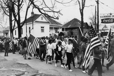 Civil rights activists march from Selma to Montgomery, AL in 1965.