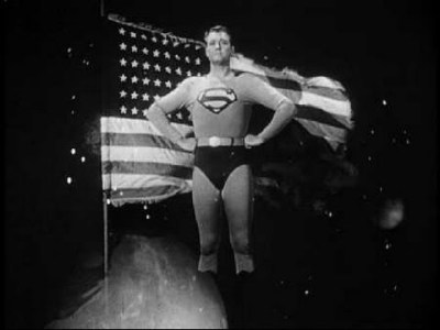 George Reeves as Superman, and the US flag as... itself.