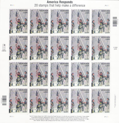 The Heroes of 2001 stamp issued by the USPS in March 2002.  From the posting US Flag and the Tenth anniversary of 9/11 (September 11) attack.