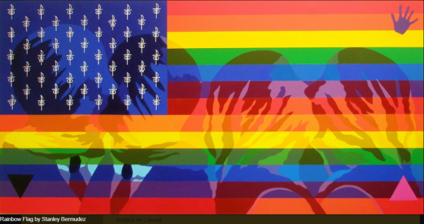 Stanley Bermudez: Rainbow Flag.  Acrylics on Canvas, 45" x 60".