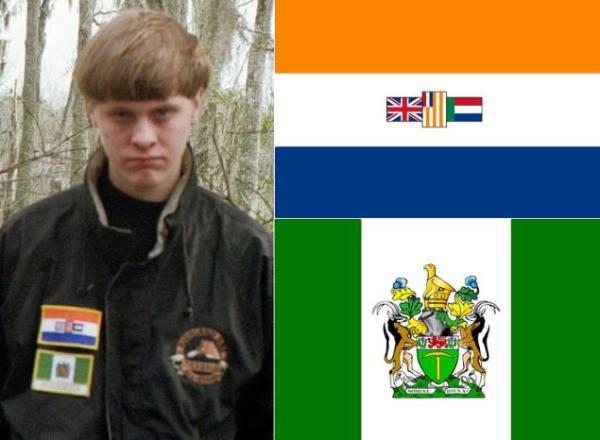 The very well publicized photo of the murderer wearing flag patches of defunct white minority-rule states on his jacket -- South Africa  (1928-1994) and Rhodesia (1968-1979).