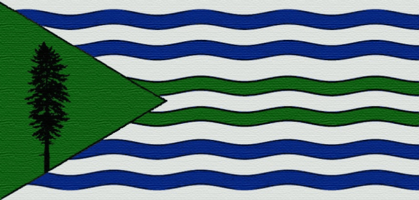 The Cascadian Nautical Flag: A tribute to the waters and sky of the bioregion. Designer: Alexander Baretich. 